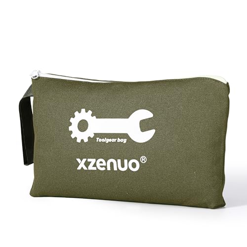 Small Tool Bag with Zipper,16oz 12 inch Tool Pouches - color: Green