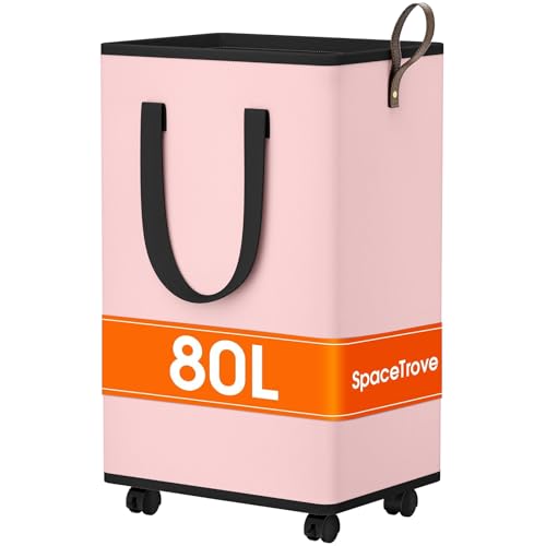 SpaceTrove Rolling Laundry Basket with Wheels, Laundry Hamper, 80L, Pink - color: Pink, size: 80L