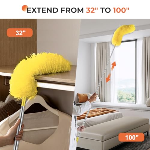 Dusters for Cleaning High Ceiling Fan, 30–100 Inch Microfiber Duster，Yellow
