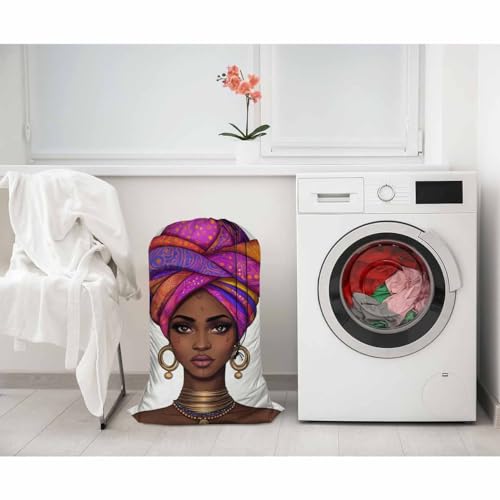 Swono Laundry Bag Drawstring Closure African Woman Black Woman with Glossy Lips Turban Heavy Duty Laundry Portable for Home Dorm Room Essentials for Travel Camp - color: African Woman