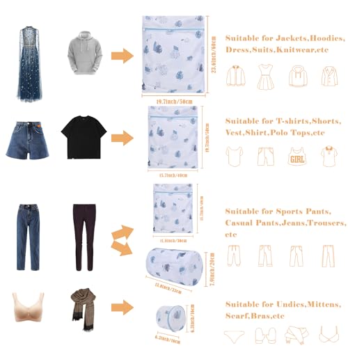 Durable Mesh Zipper Laundry Bags Machine Wash, 5-Piece Leaves Print - color: Leaves