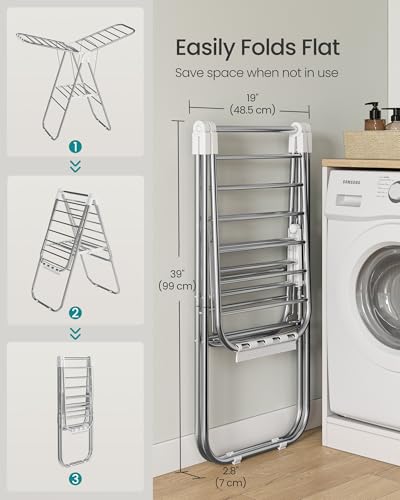 SONGMICS Clothes Drying Rack, Foldable Metal Airer, 19.3 x 51.2 x 39.4 in - color: White, size: 51.2"W x 39"/44.9"H