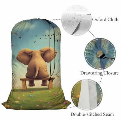 Swono Cute Elephant Large Travel Laundry Bag - Wet/Dry, Dirty Clothes Bag for Gym, Swimming, Yoga - Blue Cloud - color: Cute Elephant