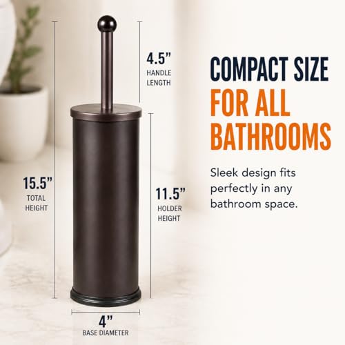 HUJI Rust Resistant Bronze Toilet Brush Holder with Lid Perfect Bathroom Bowl Cleaning Set Gift for House Warming or College Dorms Accessories (1, Bronze Toilet Brush)