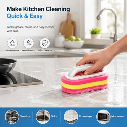 Bath Cleaning Brush, Grip Handle Scrubber for Tile & Sink, Pink - color: Pink