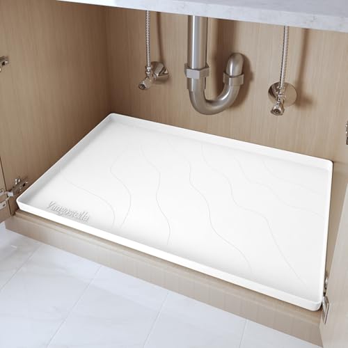 Heavy Duty Silicone Under Sink Mats for Kitchen Waterproof 37" x 22", Extra Thick Under Sink Rubber Mat Drip Tray, Raised Edge Under Sink Liner,Prevent Drips, Leaks, Spills,White - color: White, size: 37'' x 22'' x 1''