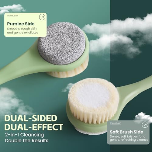 Back Scrubber for Shower, Long Handle Body Brush, Green - color: Greenb