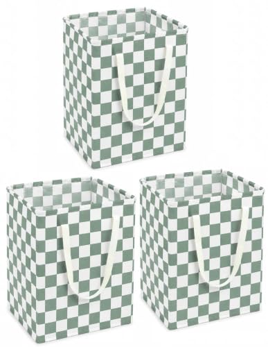 MAIZMZ 3 Pack Sage Green Storage Bins, 14.6"x12.6"x19.7" Waterproof Lining Laundry Baskets for Girls Room, Gifts - color: 3 pack sage green plaid