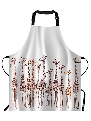 EKOBLA Giraffes Aprons Animal Cute Wild Cartoon Africa Safari Tall Group Crowded Spot Zoo Waterproof Resistant Chef Cooking Kitchen BBQ Adjustable Aprons for Women Men 27x31 Inch - color: Multi-a15
