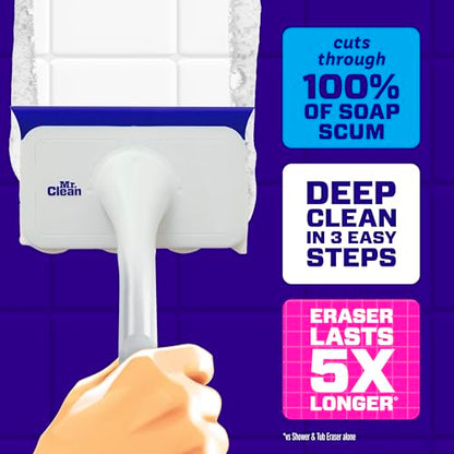 Mr. Clean Magic Eraser Shower & Tub Scrubber, Bathroom Cleaner, All in One Bathroom Cleaner, Lemon Starter Kit, 2 Scrubber, 5 Foaming Magic Erasers, 1 Whole Home Extra Durable Magic Eraser - size: 2 Devices + 6 Refills