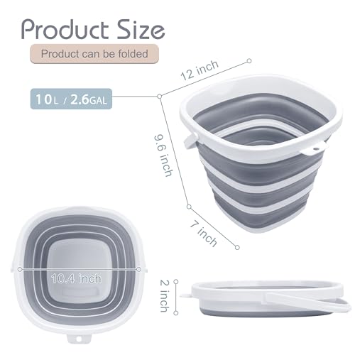 Goderewild Collapsible Bucket, 2.6 Gallon (10L) - Square Foldable Mop Bucket for House Cleaning, Car Washing, Camping - Portable Water Pail for Outdoor, RV, Travel (Grey) - color: Grey - Square 10l
