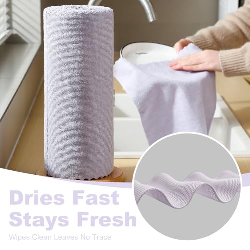 Jessy Home 2 Roll Reusable Paper Towels,100 Sheets Tear Away Microfiber Cleaning Cloth, Lint Free Cleaning Rags for Kitchen, Dishcloth,Household Cleaning Supplies - color: Light Purple