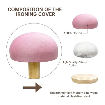 Bra Wooden Ironing Board, Mini Soft Padded Sleeve Pressing Board with Round Base, Tailor’s Hams with Removable Cotton Cover for Small Table Top Pressing Pad, Long-7.1 Inch, Pink - color: Pink