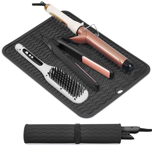 Suafrnut Oversize Silicone Heat Resistant Mat for Hair Tools(14.2" x 11") - color: Black