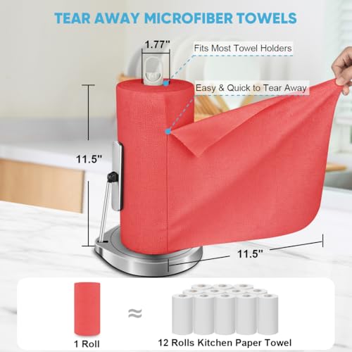 AIDEA Red Microfiber Cleaning Cloth Roll-50PK, Paper Towels 11.5"×11.5" - color: Red