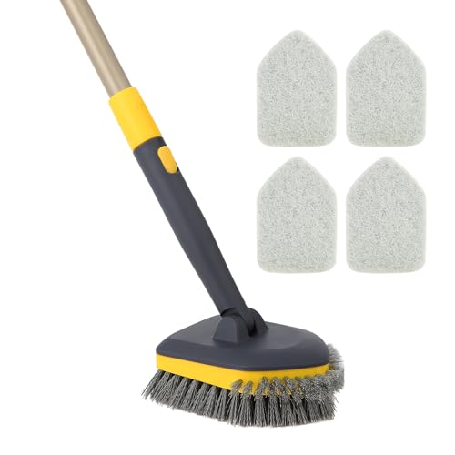 Yocada Tub Tile Scrubber Brush 2 in 1 Cleaning Brush 58.2" Telescopic Pole