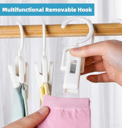 10PCS Laundry Hooks with Clips Super Strong Plastic Home Travel Hanger - color: White