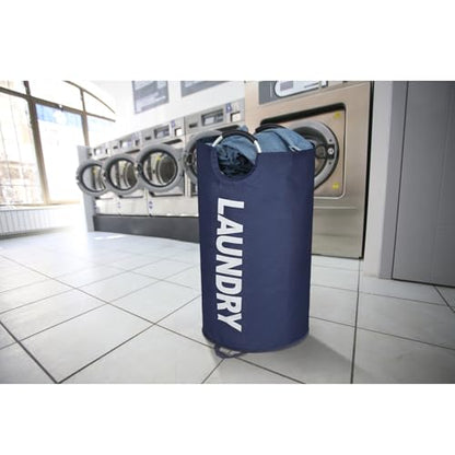 Maxsilan 90L Large Laundry Basket Bag, Collapsible Tall Hamper, Dark Blue - color: Dark Blue, size: 90L
