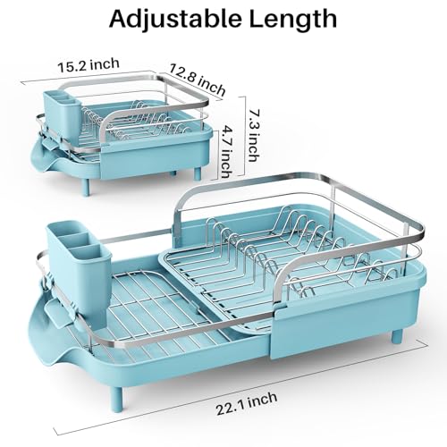 SNTD Expandable Dish Drying Rack for Kitchen Counter, 15.2-22.1 in, Blue - color: Blue