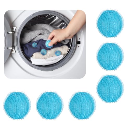 6PCS Laundry Balls Set for Washing Machine - Nylon, Anti-Tangle, Hair & Debris Removal, Better Clean, Reusable (Blue)