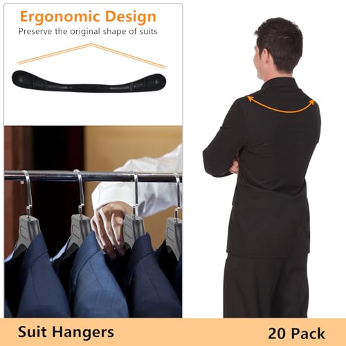 DEDU Suit Hangers for Men 20 Pack, Extra Wide Suit Hanger Non Slip Width 17.7", Thick Plastic Coat Hangers Black with Metal Hook - color: Black-20