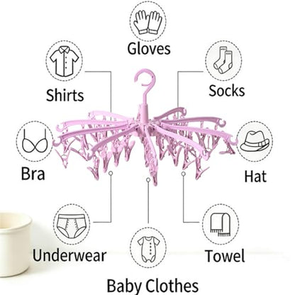 Clothes Sock Drying Hanger with 40 Clips,Foldable Hanging Rack - color: Pink40