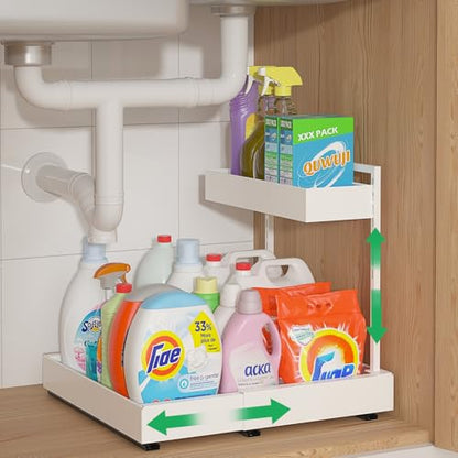 REALINN L-Shaped Under Sink Organizer with 6-Level Height Adjustment - color: White, size: 1 Pack