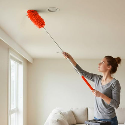 Microfiber Feather Duster with 29 in Telescoping Pole and Bendable Head for Ceiling Fans, Ceilings, Blinds, Furniture and Cars, Red - color: Red