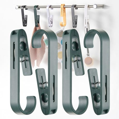 iBetterLife 4Pcs Laundry Hooks with Clips Hanger Heavy Duty Outdoor Clothes Pins, Closet Organizer Single Clamps Hanging Socks Boot Bras Underwear Kids Towels for Bathroom Wardrobe Kitchen Office - color: Green, 4 Pack Laundry Hooks Hanging Clips