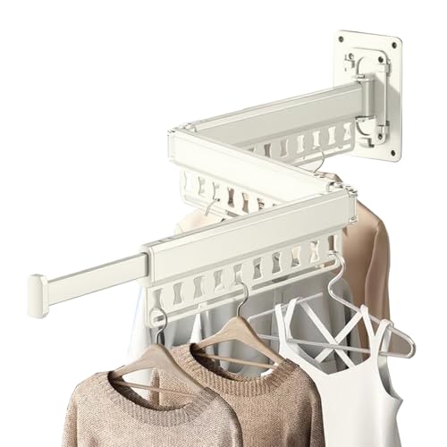 Clothes Drying Rack Wall-Mounted, 3-Fold Retractable Clothes Hanger with Windproof Holes & Detachable Design, Sturdy Foldable Laundry Rack for Balcony, Bathroom Use (Cream White) - color: Cream White
