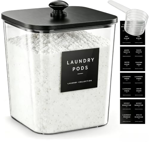 Moforoco 1 Pack Black Laundry Pods Container, Clear Laundry Room Organization Containers,Large Detergent Powder Storage - color: Black, size: 84.5 Ounces