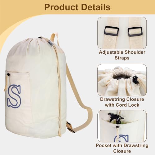 Laundry Bag Backpack Personalized Initial Canvas Laundry Bag, Letter S - color: Letter S, size: X-Large