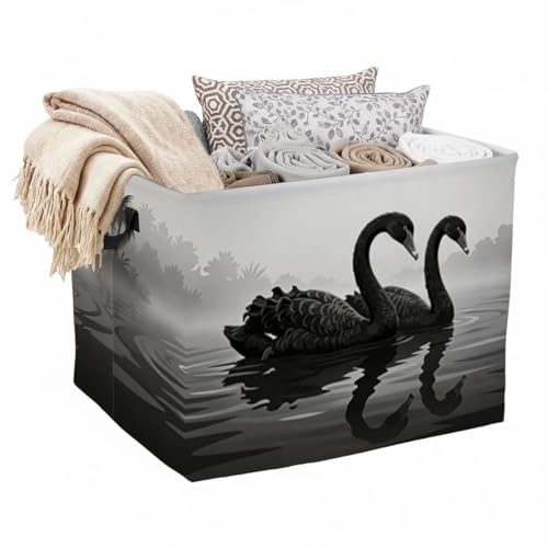 Black Swan Laundry Hamper, 56L Large Foldable Laundry Basket with Handles, for Family Clothes, Toy Storage Bin, Blankets,Decorative Organizer for Shelves & Closet Home Decor Bedroom & Nursery - color: Black Swan