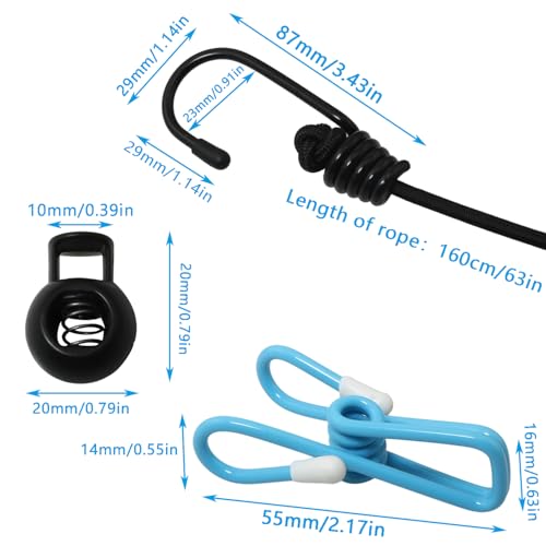 2PCS Portable Clothesline 1.8 Meters with 24 Colorful Non Slip Clips Camping RV Travel Hotel Outdoor Drill Free Clothesline for Drying Underwear Socks Towels Swimsuits Clothes