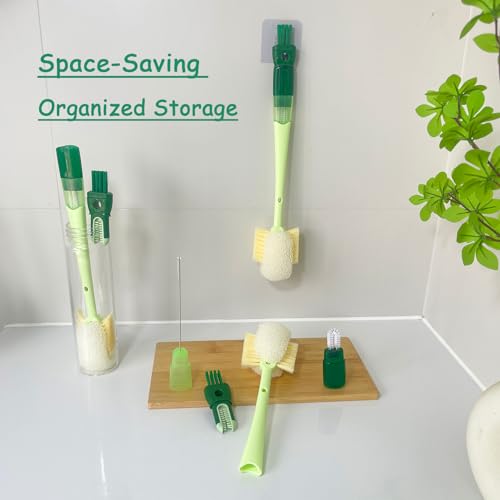 2 Pcs Water Bottle Brush Cleaner Set, 5 in One Bottle Cleaning Brush - color: Green
