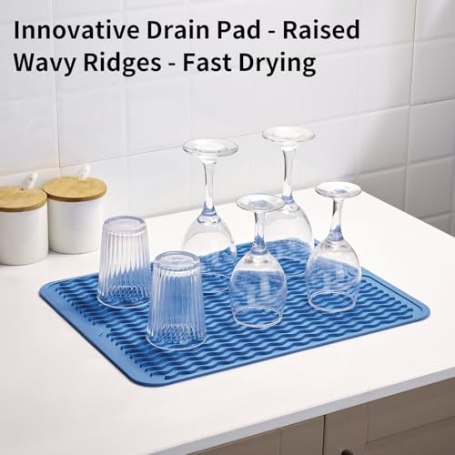 ZLR Silicone Dish Drying Mat for Kitchen Counter, 16"x12", Lichen Blue - color: Lichen Blue, size: 16" x 12"