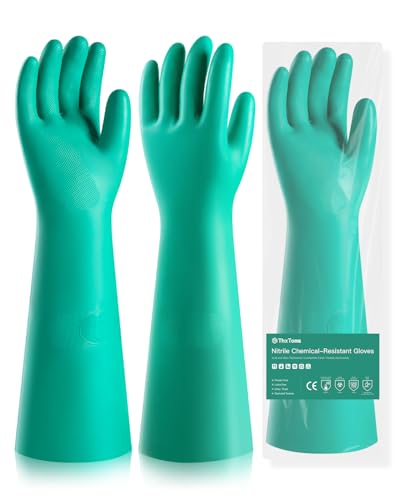 ThxToms Long Nitrile Chemical Resistant Gloves, Reusable Heavy Duty Safety Work Gloves, Acid, Alkali and Oil Protection - color: 1pairs, size: Large