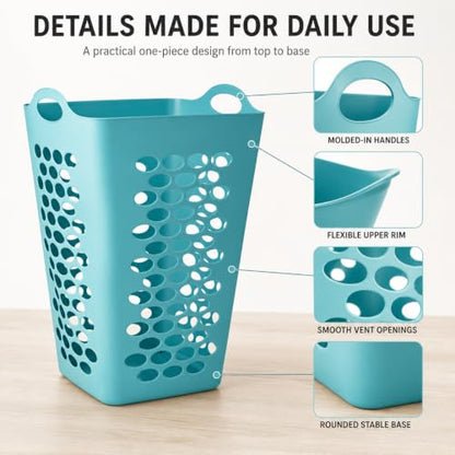 Teal Square Laundry Hamper 2 Bushel, Flexible Plastic Basket - color: Blue-Handle-2 Bushel