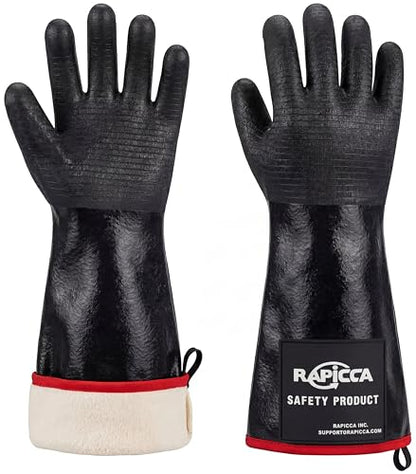 RAPICCA Heat Resistant BBQ Grill Gloves: Oil Resistant Waterproof for Smoking Grilling Cooking Barbecue Deep Frying Turkey Rotisserie Handling Hot Greacy Meat - Long Sleeve 932°F - size: 8/M (17 in, 932 °F)