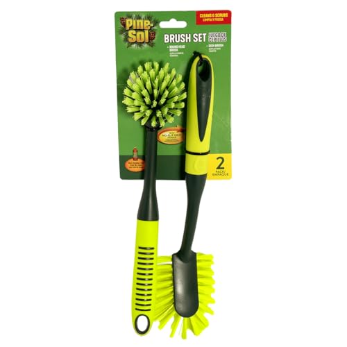 Pine-Sol Scrub Brush Set - Long Handle Cleaning Brushes with Heavy Duty Bristles and Comfort Grip - Scrubbers for Kitchen, Household, and Dishwashing, 2 Piece Set (Pack of 12) - size: 2 Piece Set (Pack of 12)