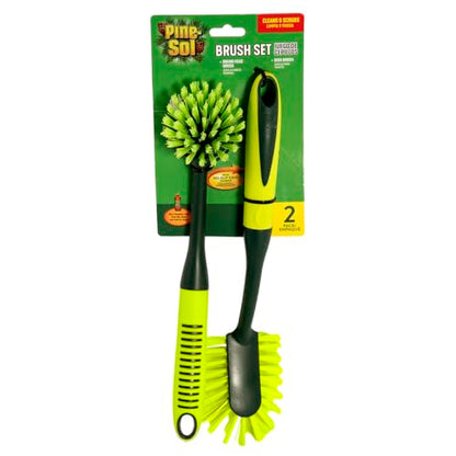 Pine-Sol Scrub Brush Set - Long Handle Cleaning Brushes with Heavy Duty Bristles and Comfort Grip - Scrubbers for Kitchen, Household, and Dishwashing, 2 Piece Set (Pack of 12) - size: 2 Piece Set (Pack of 12)