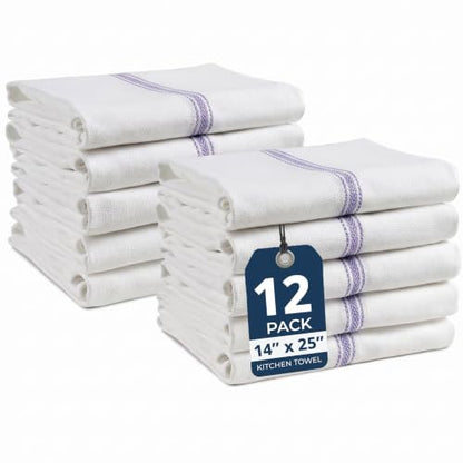 LANE LINEN Kitchen Hand Towels 100% Cotton Absorbent Lint-Free 12 Pack - color: 02: Blue Stripe, size: 12 Pack