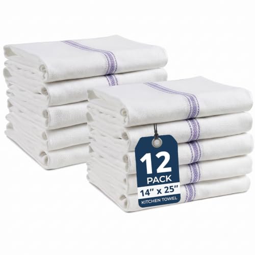 LANE LINEN Kitchen Hand Towels 100% Cotton Absorbent Lint-Free 12 Pack - color: 02: Blue Stripe, size: 12 Pack