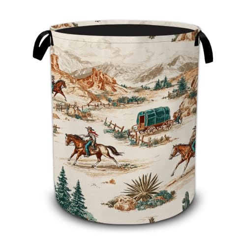 Western Cowboy Laundry Basket,Horseback Riding Desert Horse Foldable Oxford Laundry Hamper with Handles,Collapsible Clothes Storage Bucket Tote Bag for Laundry Room,Bathroom,Bedroom,Dorm - color: Western Cowboy Horseback Riding Desert Horse