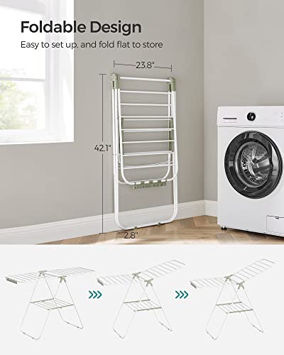 SONGMICS Clothes Drying Rack, Foldable Space-Saving Laundry Drying Rack - color: White + Green, size: 1 Tier （21.7"d x 58.3"w x 39.4"h）