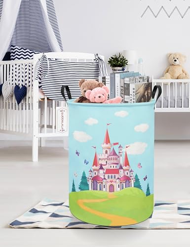 Foldable Waterproof Round Fabric Laundry Basket Home, Forest Castle - color: Round-Forest Castle