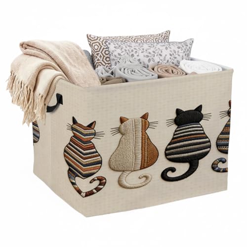 Boho Cats Laundry Hamper 56L Large Laundry Basket with Handles, Foldable Clothes Hamper for Bedroom Bathroom, Decorative Toy Storage Bin, Home Decor Organizer for Blankets, Towels & Toys. - color: Boho Cats