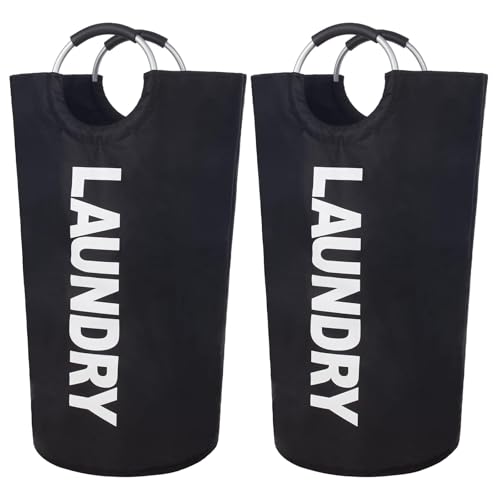 2 Pack 90L Laundry Basket, Waterproof Hamper With Foam Protected Aluminum Handles for Dirty Clothes, Dorm, Family (Black, 2 Pack-90L) - size: 2 Pack-90L
