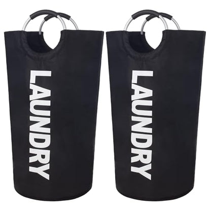 2 Pack 90L Laundry Basket, Waterproof Hamper With Foam Protected Aluminum Handles for Dirty Clothes, Dorm, Family (Black, 2 Pack-90L) - size: 2 Pack-90L