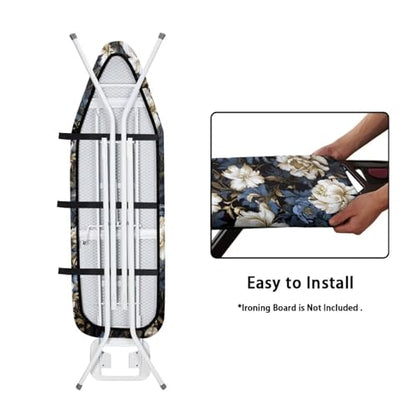 Flashideas Flower Print Ironing Board Cover with Elastic Edge Non Stick Scorch Stain Resistant Cover Heavy Duty Iron Pad Covers Standard Boards with Hook and Loop Fastener Strap - color: Flower Print 2
